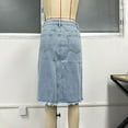 thumbnail image 6 of Women's Front Slit Blue Denim Skirt Pockets High Waist Slim Zipper Fly Midi Skirts Spring Female Casual Streetwear, 6 of 8