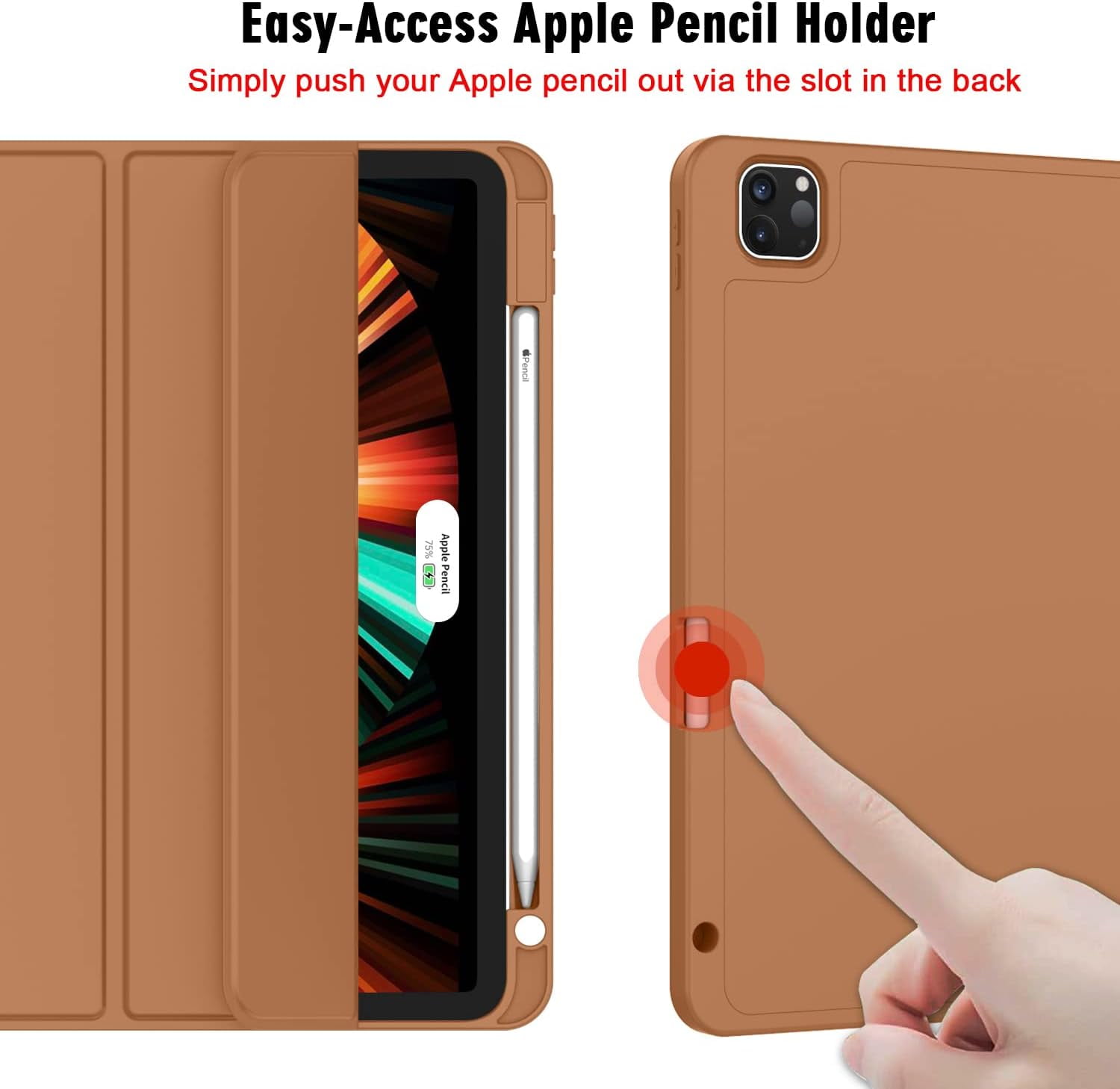 HCTian New iPad Pro 12.9 Inch Case 2022/2021/2020(6th/5th/4th Gen) with Pencil Holder,Smart Case [Support Touch ID and Auto Wake/Sleep] with Auto 2nd Gen Pencil Charging
