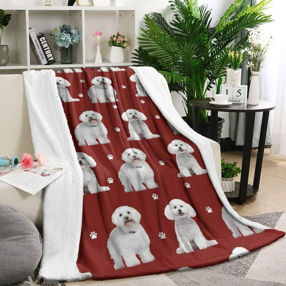 Pink Bichon Frise Blanket,Comfortable Soft Flannel Throw Blanket,All Season,Warm Lightweight Blankets for Sofa Bed Couch Living Room Chair,40"x50"