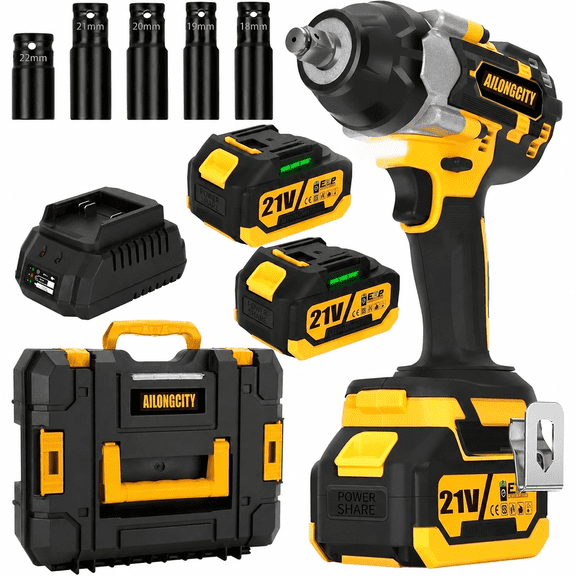 1000N.m Cordless Impact Wrench, 740Ft-lbs 1/2 inch Electric Impact Gun, High Torque Brushless Impact Wrench w/ 2x 4.0Ah Battery, Fast Charger & 5 Sockets for Car Lawn Mower