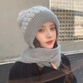 thumbnail image 2 of Bufanda de mujer, gorro de moda para otoño e invierno, orejeras, bufanda para la nieve, gorro integrado, gorro de punto de lana, gorro cálido para las orejas, 2 of 5