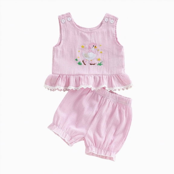 NOLDARES Baby Girl Clothes Outfits Short Sets 2 Pieces with Sleeveless Cute Shorts Summer Set(Pink,12-18 Months)