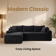 thumbnail image 3 of 94.5" Sectional Sofa Couch with L-Shape Chaise, UHOMEPRO 4-Seat Cloud Modular Sectional Couch for Living Room, Deep Seat Corduroy Sofa, No Assembly, Black, 3 of 9
