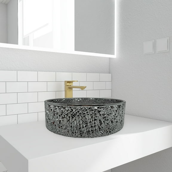 90210 Kitchen and Bath 16" Black Glass Round Vessel Sink For Bathroom Vanity