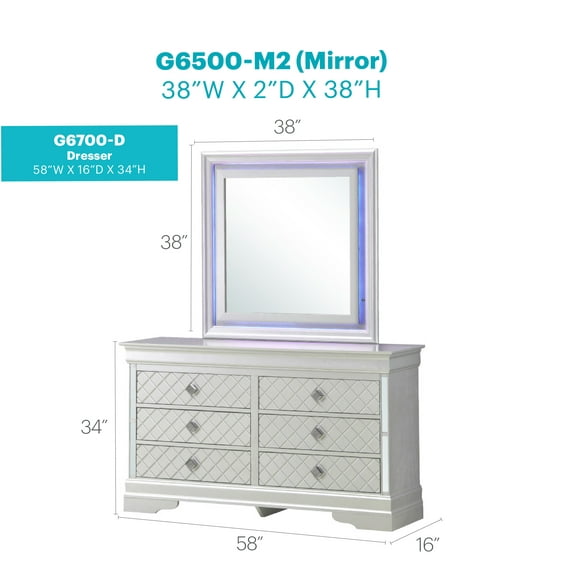 Glory Furniture Verona G6700-D Dresser , Silver Champagne