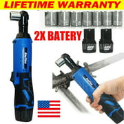 Bowoshen Cordless Electric Ratchet Wrench Set-12V Power Tool 3/8" 2x 1500mAh Batteries, 7 Sockets-Right Angle Wrench