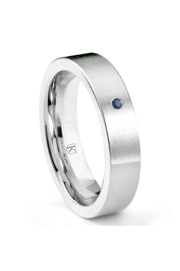 Cobalt Xf Chrome 6MM Solitaire Sapphire Brushed Pipe Cut Comfort Fit Wedding Band Ring Sz 13.5