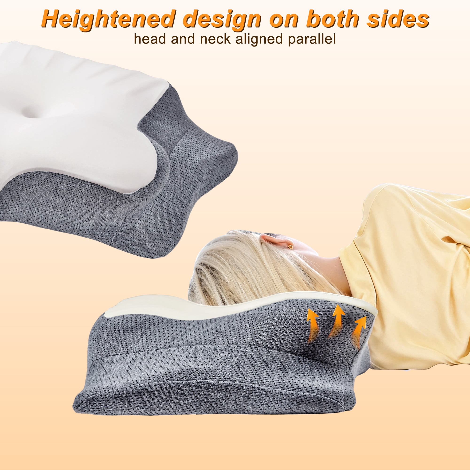 Cervical Neck Pillow for Neck Pain Relief, Memory Foam Bed Pillows for Side Back Stomach Sleepers, 24.8" x 15.75" x 5.1", Gray