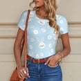 thumbnail image 6 of KLL Women 's Crew Neck Bodysuit Jumpsuits Cute Bunny Print Short onesies Stretch T Shirts, 6 of 7