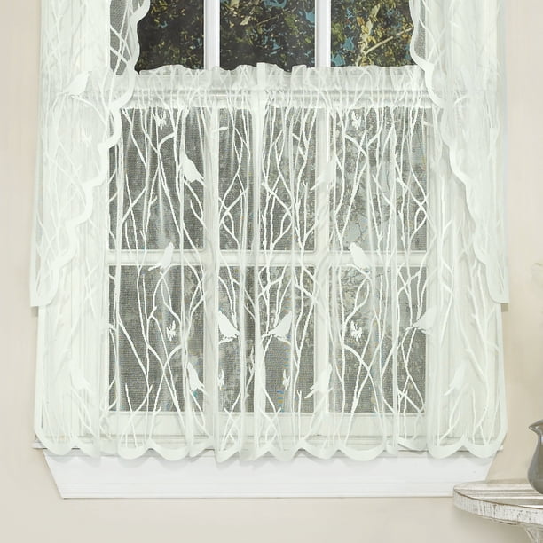 Cortina para ventana de cocina, colección Sweet Home, Songbird, color marfil