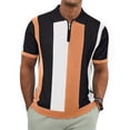thumbnail image 2 of Men's Retro Striped Knit Polo Shirt, Quarter Zip Short Sleeve Casual Business Top, Breathable Soft Fabric for office, Daily and Semi-formal Wear, Sizes S-5XL Orange, 2 of 5