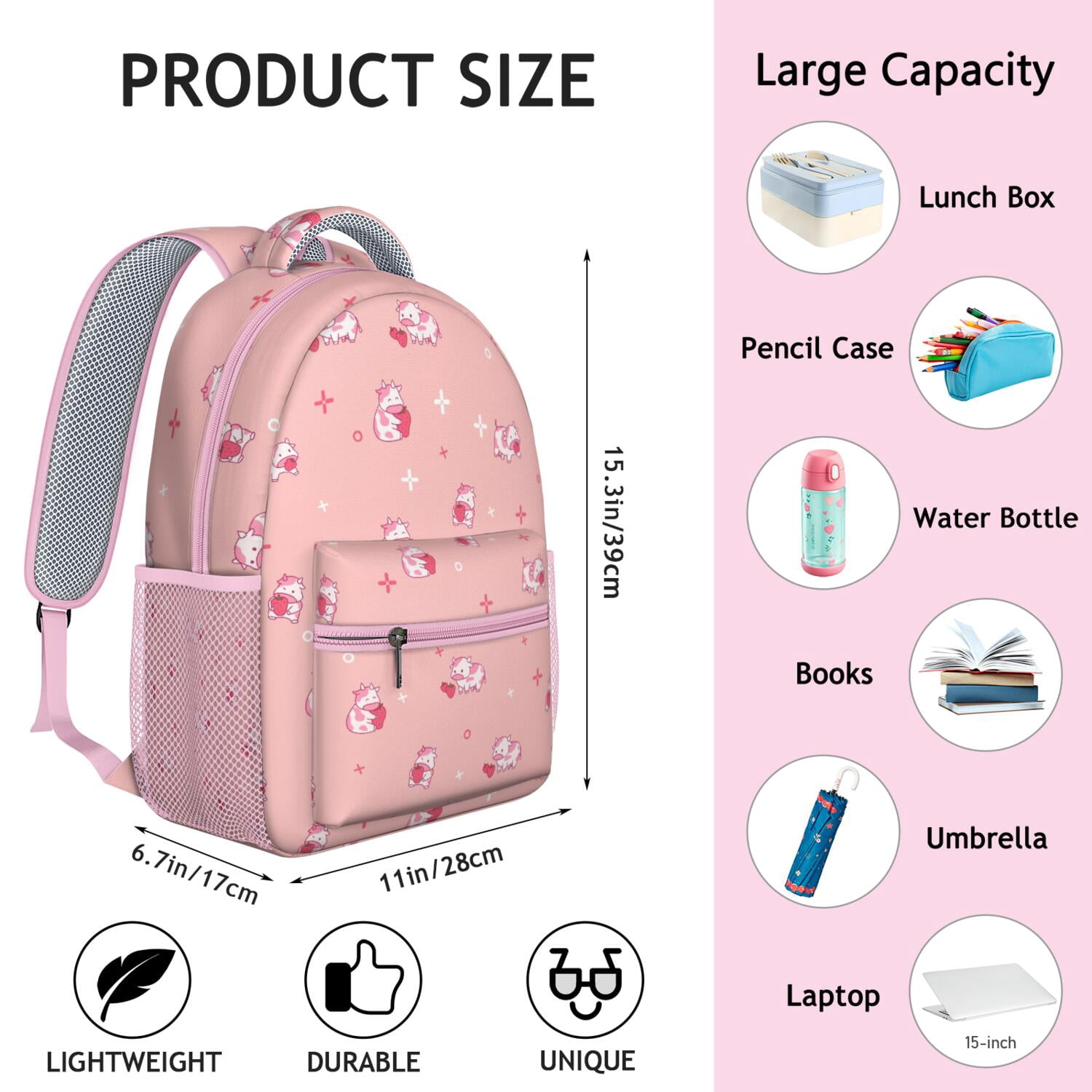 Highland Cow Print Waterproof Bookbag - Breathable & Stylish School Backpack with Spinal Support Design for Cow Lovers & Farmhouse Style