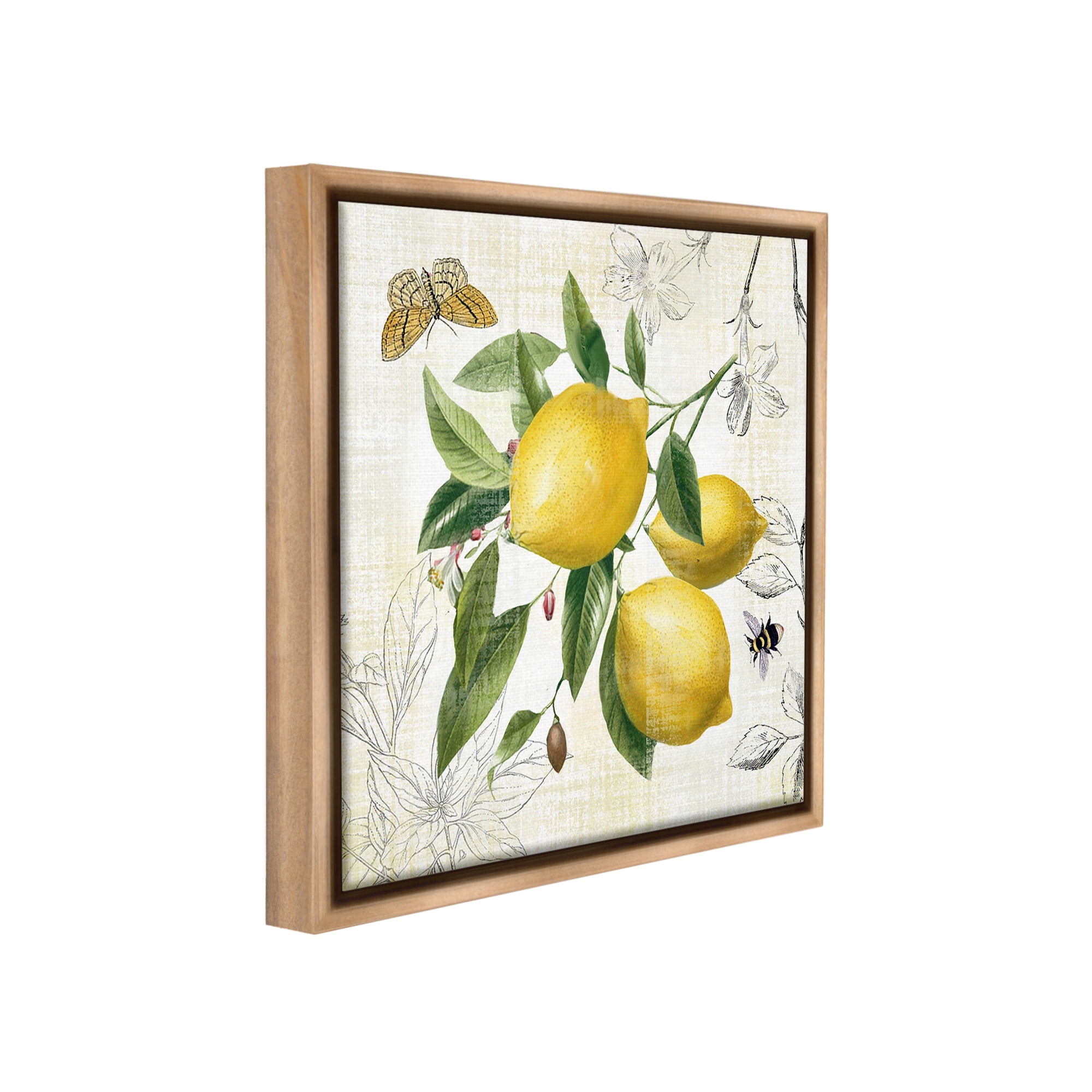 Stupell Industries Vintage Lemon Blossoms Food & Beverage Painting Brown Floater Framed Canvas Art Print Wall Art, 18 x 18