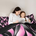 thumbnail image 4 of Manfei Aesthetic Geometric Twin Comforter Sets, Black Pink Wavy Stripes Bedding Set, Black Reversible 2-Piece, 1 Comforter and 1 Pillowcase, 4 of 6