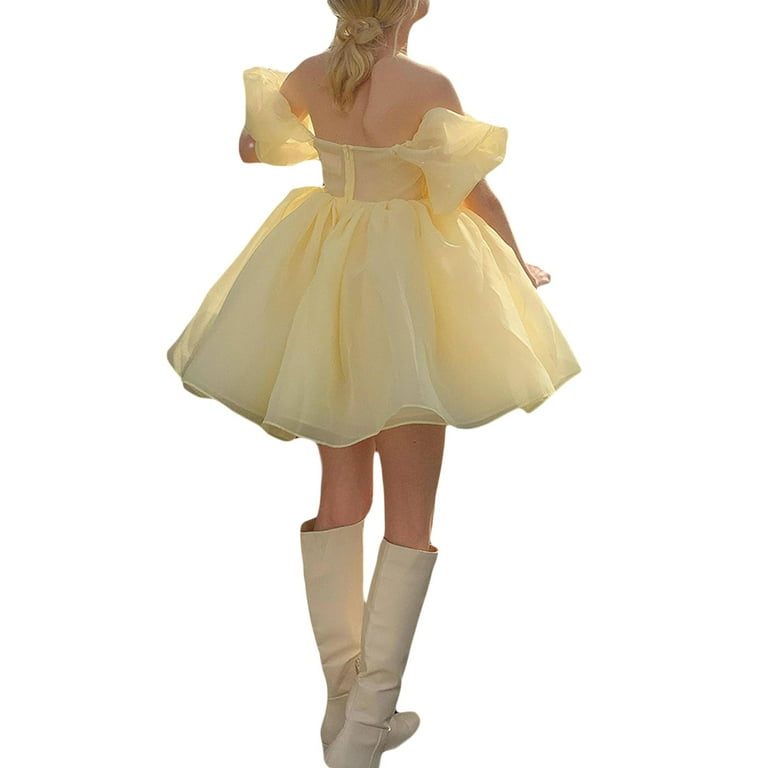 Sunisery Puffy Dresses for Women Square Neck Bubble Sleeve