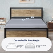 Allewie Full Bed Frame, Metal Platform Bed Frame with Wooden Headboard, 12.4 Under-Bed Storage, Brown