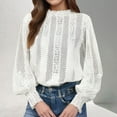 thumbnail image 2 of Women's Plus Size Lace Shirt High Neck Long Sleeve Elegant Stretch Top Casual Belted T-Shirt Slim Fit Blouse, 2 of 5
