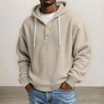 thumbnail image 3 of LNZGNM Henley Hoodie for Men Waffle Knit Drawstring Pullover Long Sleeve Casual Loose Fit Sweatshirt Hooded Tops 2026, Khaki (XL), 3 of 5
