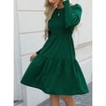 thumbnail image 5 of CUPSHE Women's Round Neck Emerald Green Smocked Long Sleeve Mini Dress Ruffled Hem Casual A Line Short Dress, 5 of 9
