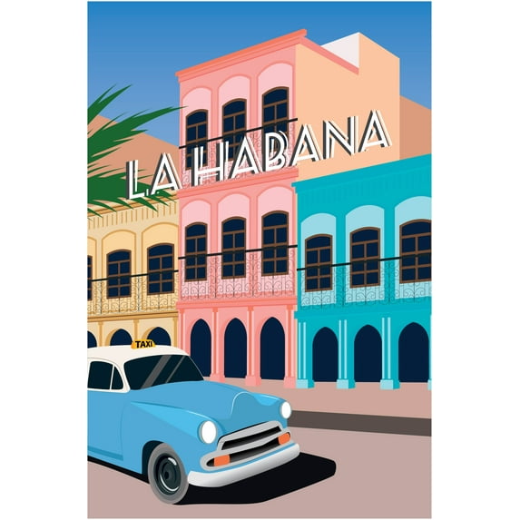 EzPosterPrints - Retro World Famous City Posters - Decorative, Vintage, Retro, Grunge Travel Poster Printing - Wall Art Print for Home Office - LA HABANA, CUBA - 24X36 inches