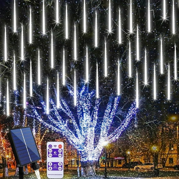 Lockways Christmas Lights Outdoor UL Certified Meteor Shower Lights 20Inch 8Tubes 288LED Falling Rain Drop Lights Icicle Snow Cascading Xmas Lights for Tree Wedding Party Garden Decoration,White