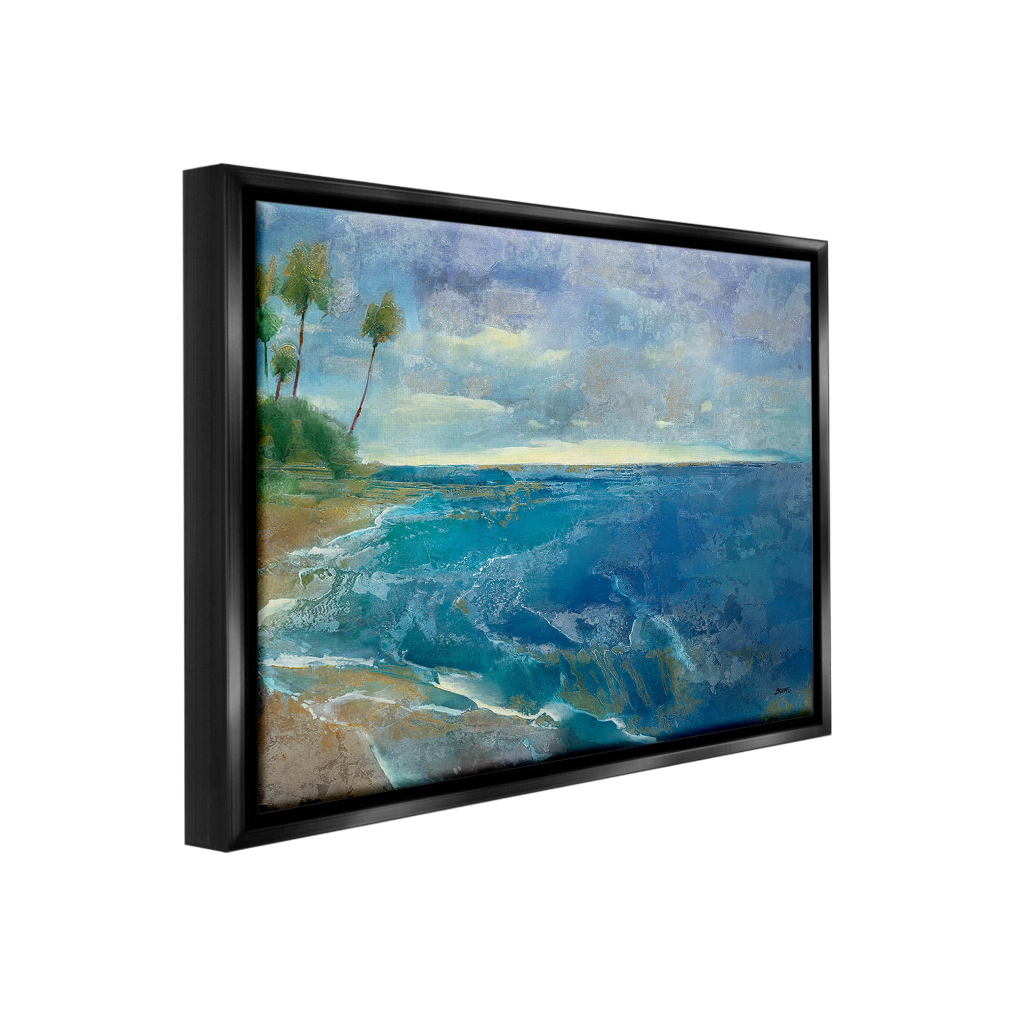 Stupell Industries Modern Pattern Tropics Landscape Painting Black Floater Framed Canvas Art Print Wall Art, 31 x 25