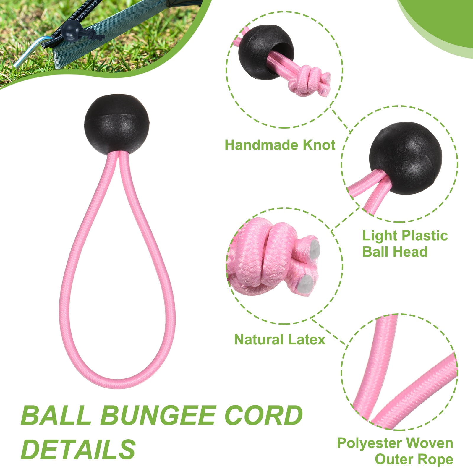 Ball Bungee Cord 6 Inch, 35 Pcs Bungee Cords with Balls Canopy Tarp Tie Downs Cords Elastic String for Outdoor Camping Cargo Shelter Tent Poles, Pink