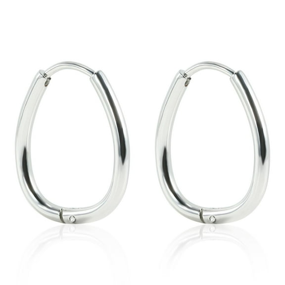 TGNEL Hoop Earrings Silver Color Stainless Steel Earrings For Women Hug Oval Earrings