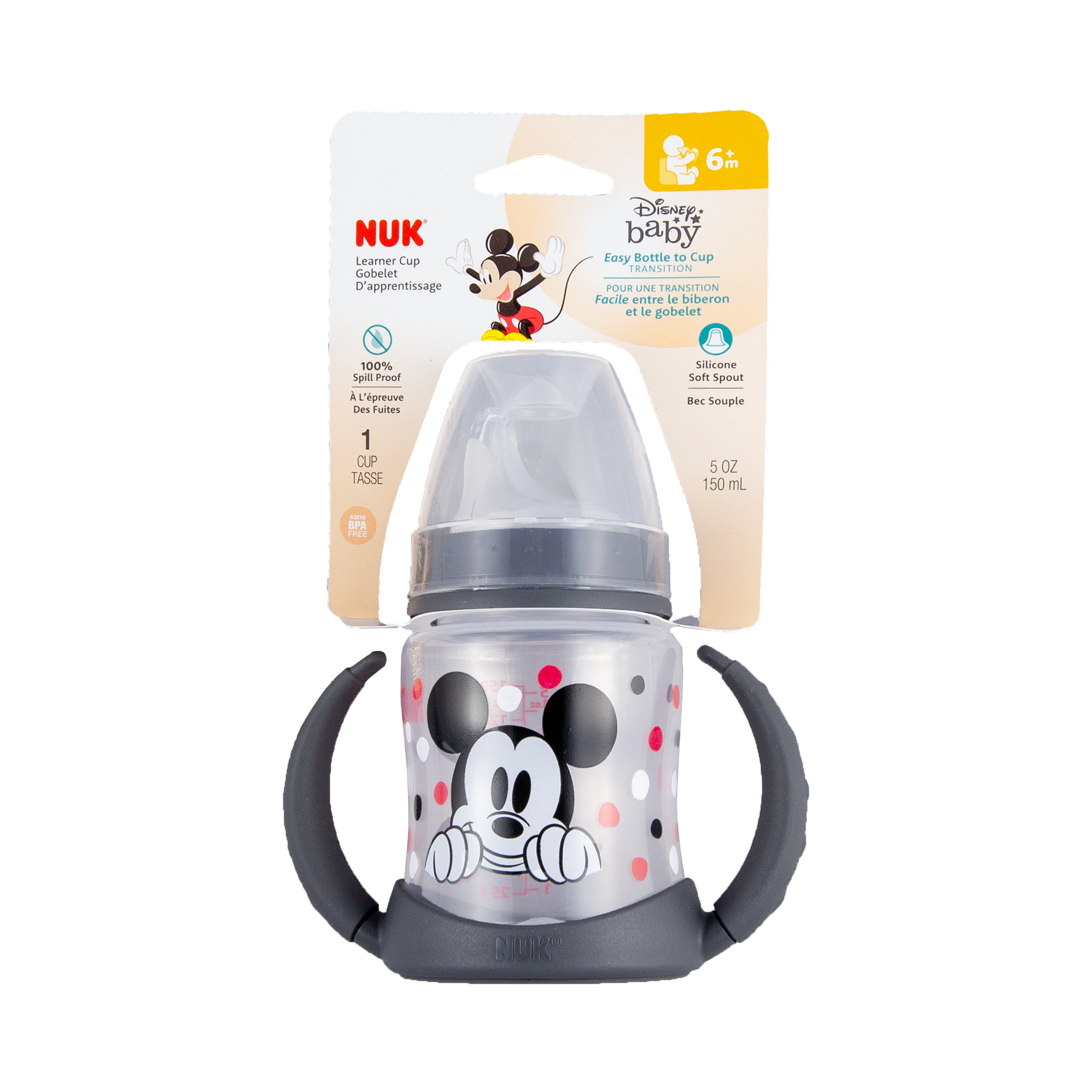 (2 pack) NUK Disney Learner Cup, Mickey Mouse 5 oz Soft Spout Sippy Cup, 6+ Months, Unisex