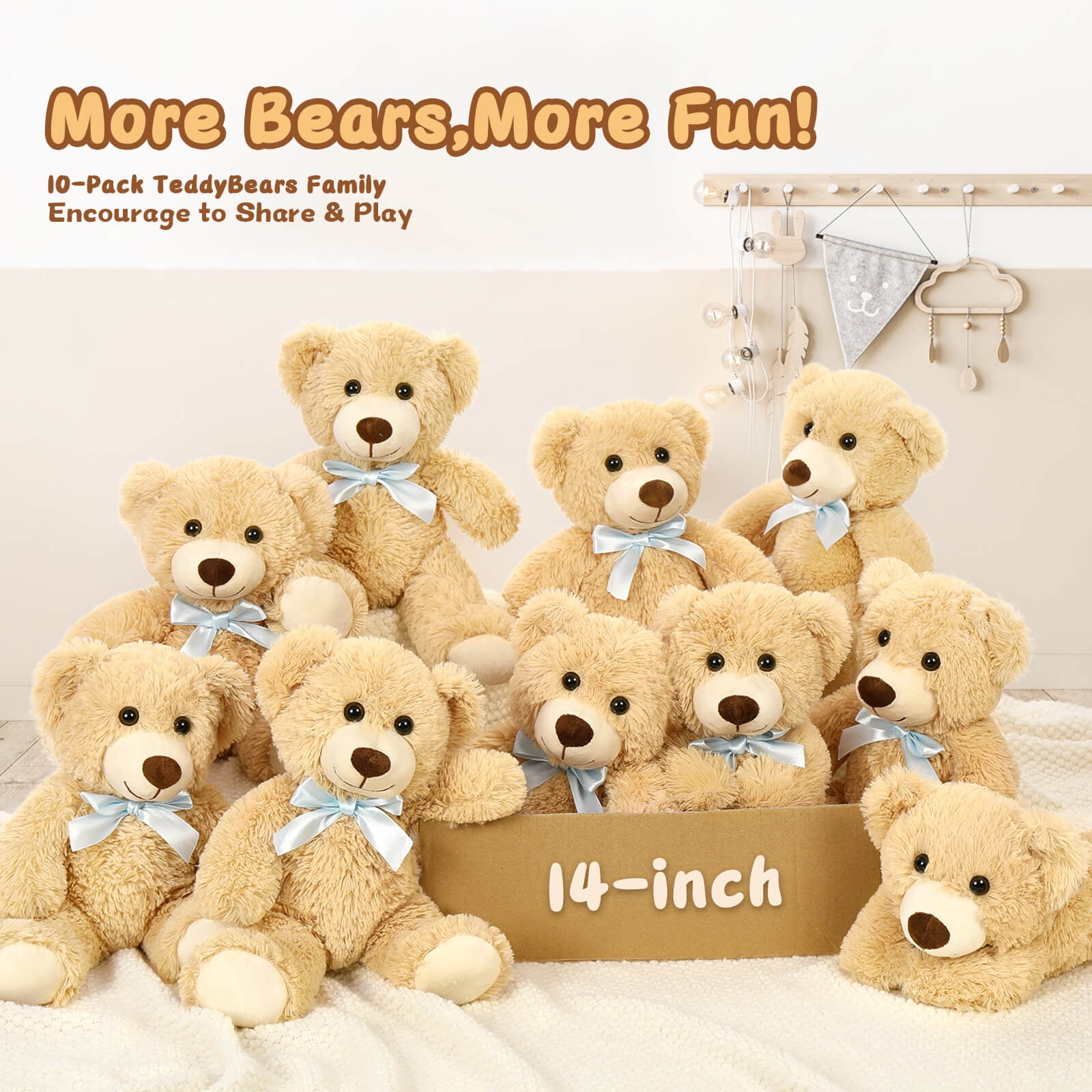 MaoGoLan 10 packs Teddy Bear with Blue Bow Tie 14" Bulk Stuffed Animals Plush Toy Stuffed Bear Toys