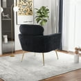 thumbnail image 3 of 29.5"W Chenille Accent Armchair,Modern Upholstered Tufted Leisure Arm Chair with Golden Legs and Throw Pillow,  Single Sofa Leisure Comfy Chair with Padded Seat for Living Room Bedroom,Black, 3 of 7