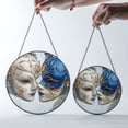 thumbnail image 4 of Venetian Mask Romantic Blue Gold Stained Glass Suncatcher Home Bar Cafe Decor Ready To Hang, 4 of 8