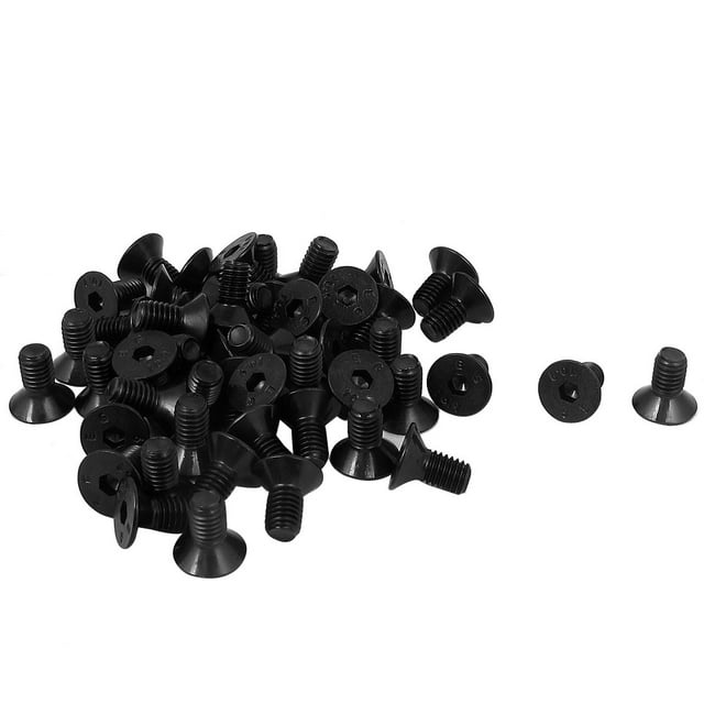 Tornillos de cabeza plana de 10 mm de longitud, métrica, hexagonales, con 50 piezas en color negro