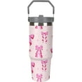 thumbnail image 2 of Bow Star Weave Pink Tumbler with Handle And Straw 30oz Flip Straw Stainless Steel Insulated Tumblers Cute Vintage Travel Coffee Cup Mug Water Bottle, Fits in Car Cup Holder, 2 of 6