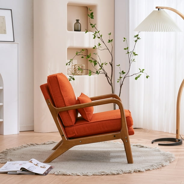 Ktaxon Mid Century Modern Accent Chair, Linen Fabric Armchair with