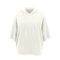 thumbnail image 4 of Bigetiay Hoodie Women Relaxed Fit Short Sleeve Hooded Sweatshirt for Summer V Neck Pullover Top Women Sweatshirt White Hoodie Women, Size S, 4 of 5