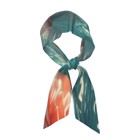 Easygdp Flower White Dolphin Neck Scarf Printed Scarves Head for Women'S Fashion Satin Scarfs For Bag Hair for Dating, Travel