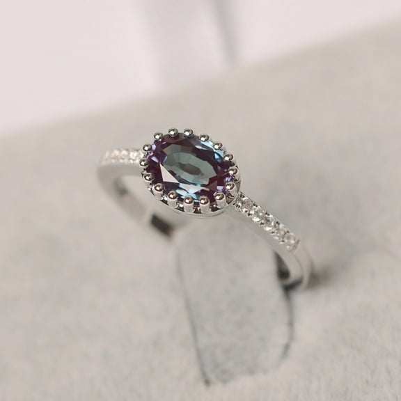 Alexandrite Promise Ring Sterling Silver East West Ring Emerald Cut June Birthstone
