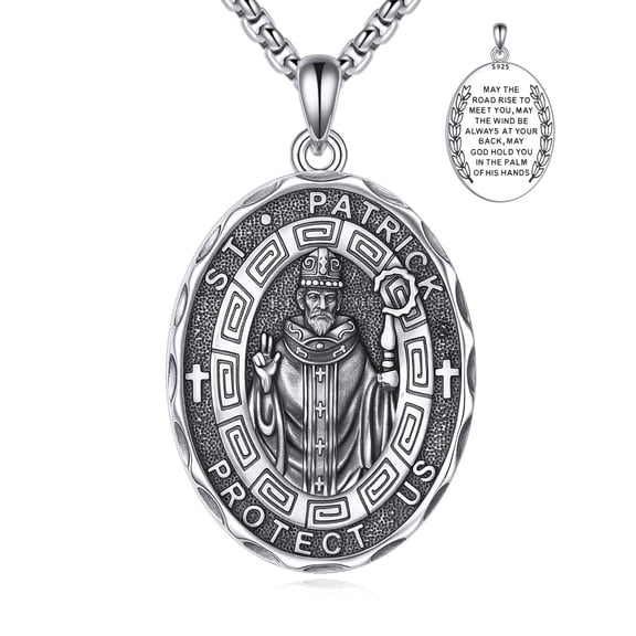 Saint Patrick Necklace Sterling Silver Religious Protector Pendant St Patrick Medal Jewelry Gifts for Women Men