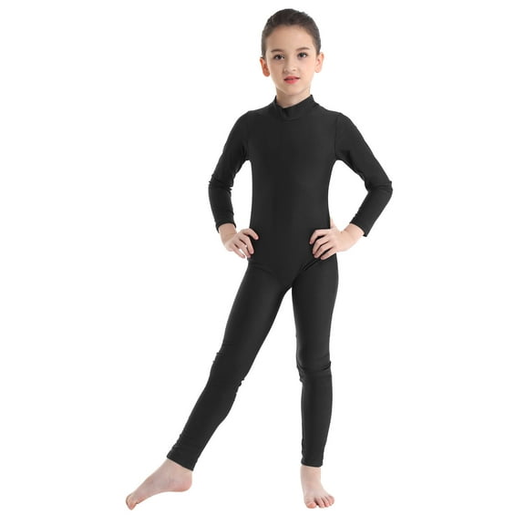 Rswnyirn Kids Girls Boys One Piece Gymnastics Full Body Bodysuit Long Sleeve Ballet Dance Jumpsuit Black 4-5