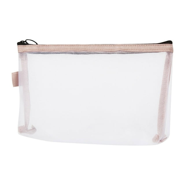 Estuche portátil de malla para colegio y oficina - Bolsa de cosméticos transparente con cremallera para viajar, pintalabios y almacenamiento de tarjetas