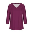 thumbnail image 3 of qucoqpe Women's Tops Fashion Solid Color Printing 3/4 Sleeve V Neck Shirts Basic Tees Casual Loose Tunic Blouse, 3 of 4