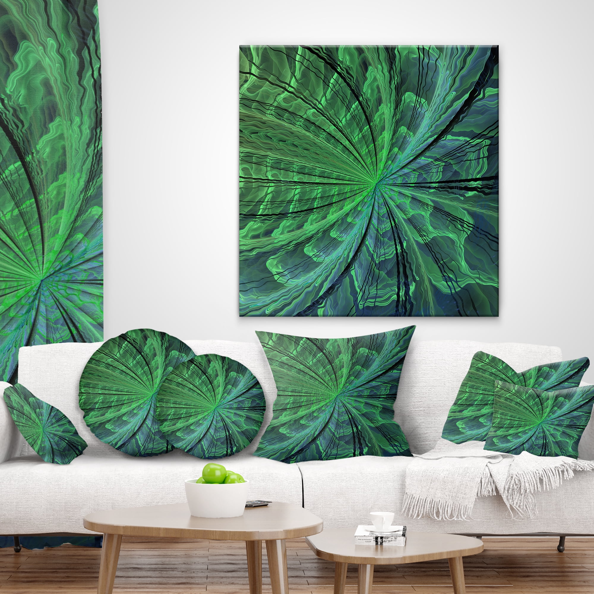 Designart Symmetrical Soft Green Fractal Flower - Floral Throw Pillow - 18x18