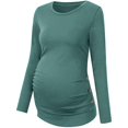 thumbnail image 2 of Long Sleeved Women's Casual Comfort Solid Stretch Maternity Tops Side Button and Ruched Waist Top Maternity T-Shirt, 2 of 6