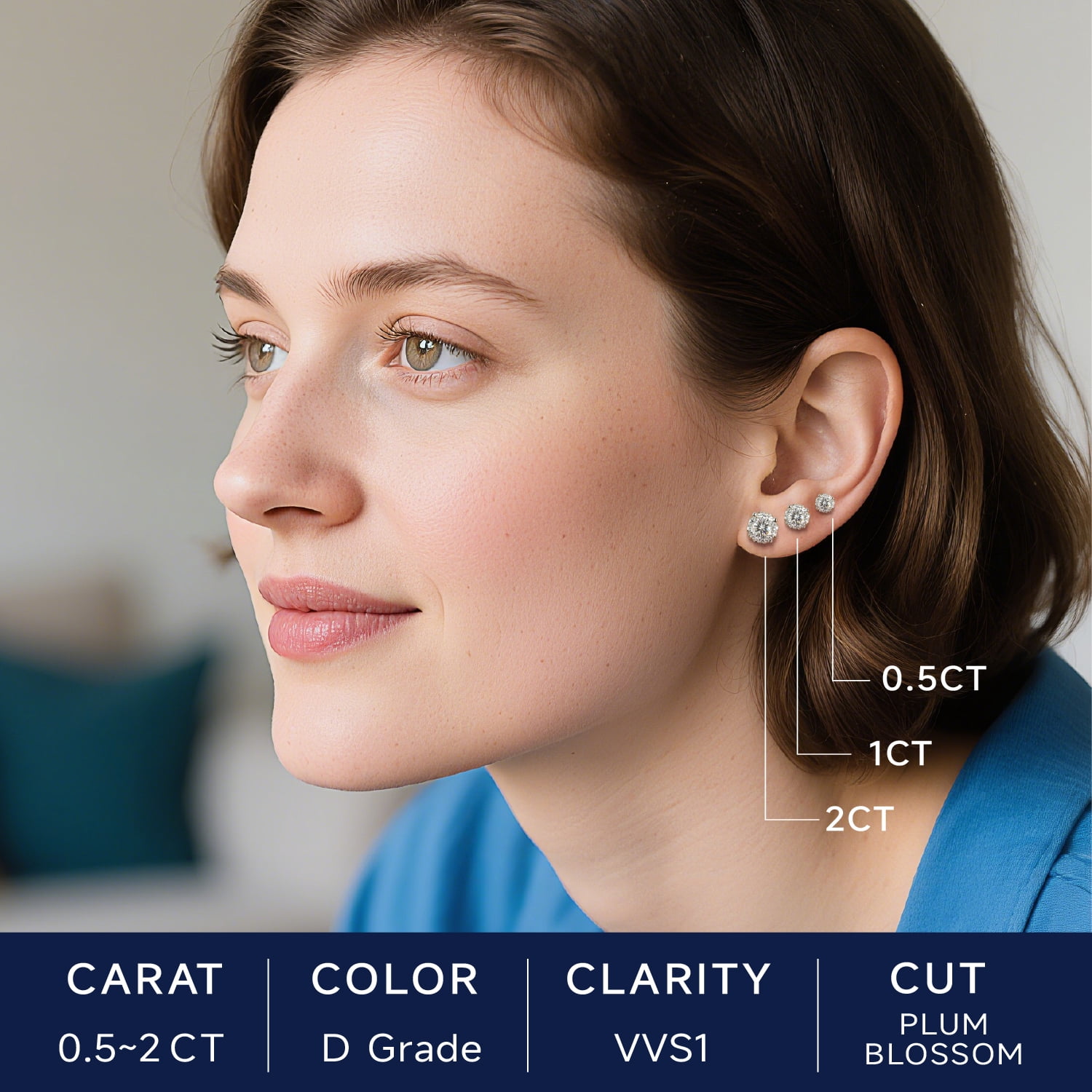 MomentWish 2 Carat Moissanite Studs Earrings S925 Sterling Silver Birthday Christmas Mother's Day Graduation Gifts for Women