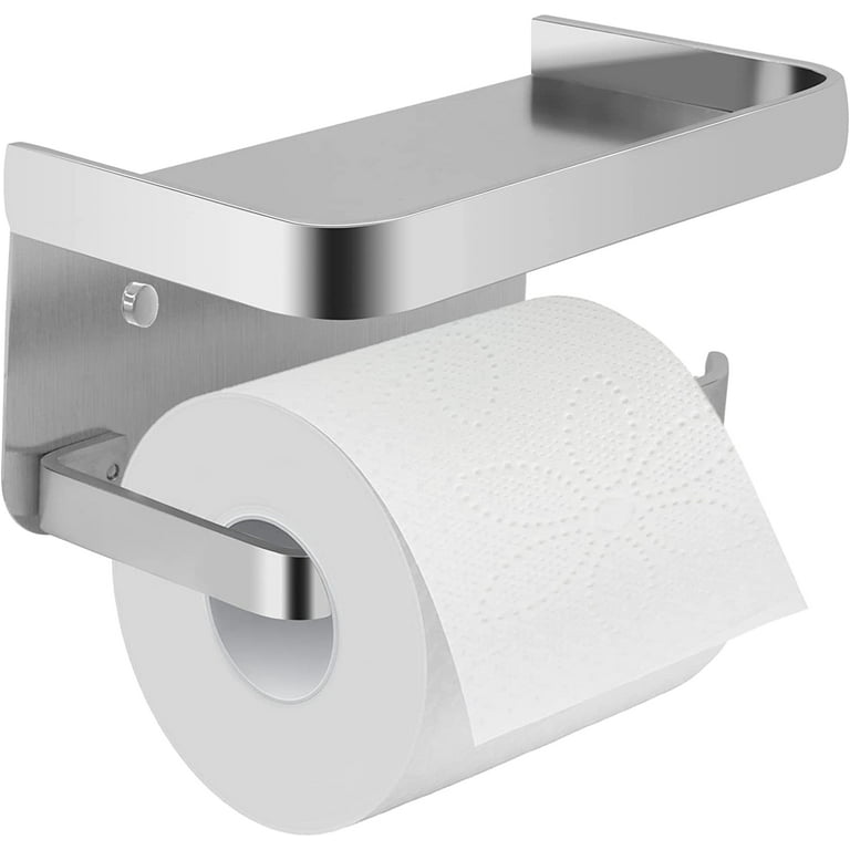 Toilet Paper Holder, Toilet Paper Roll Holder with Shelf, Adhesive or Screw  Toilet Paper Holder or Wall-Mount with Screws for Bathroom,Washroom, Black  