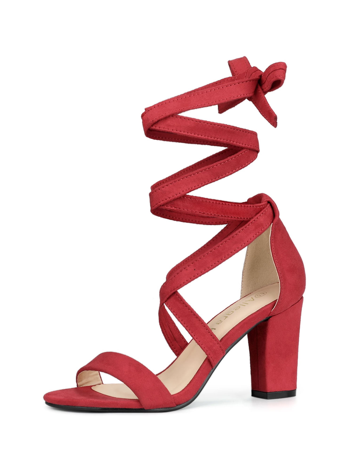 lace up mid block heels