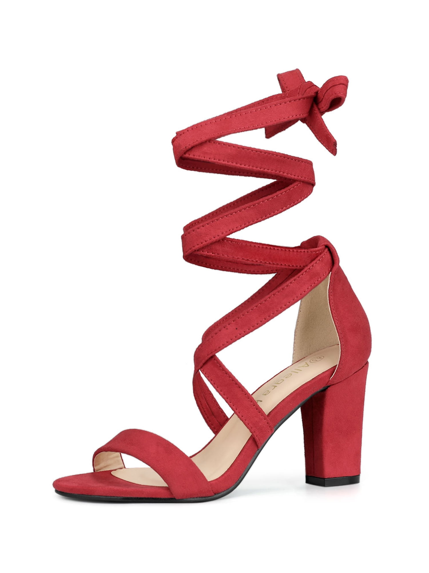 Lace Up Mid Block Heels Sandals Red 