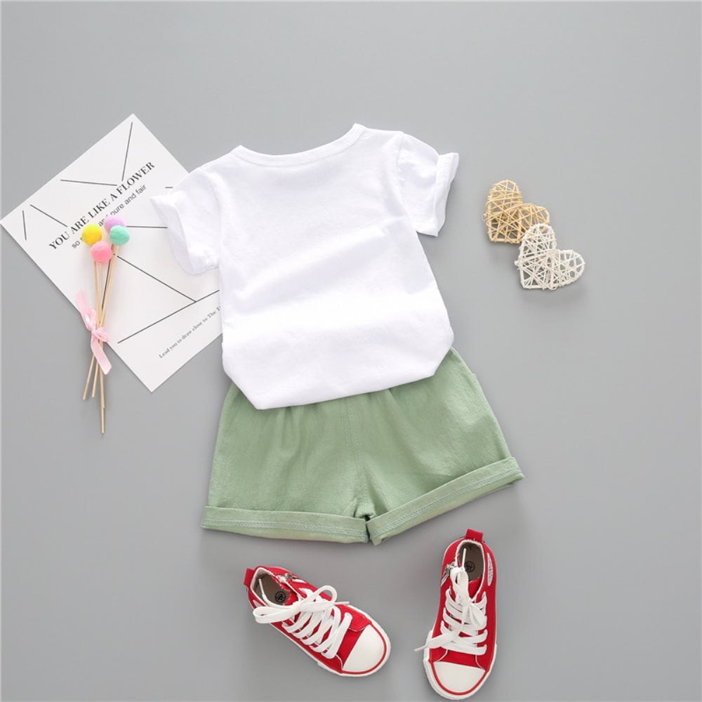 YOUNGER TREE Baby Girl Summer Clothes Toddler Girl Watermelon T-Shirt Linen Shorts with Belt Outfits Little Girl Clothes 2pcs Set