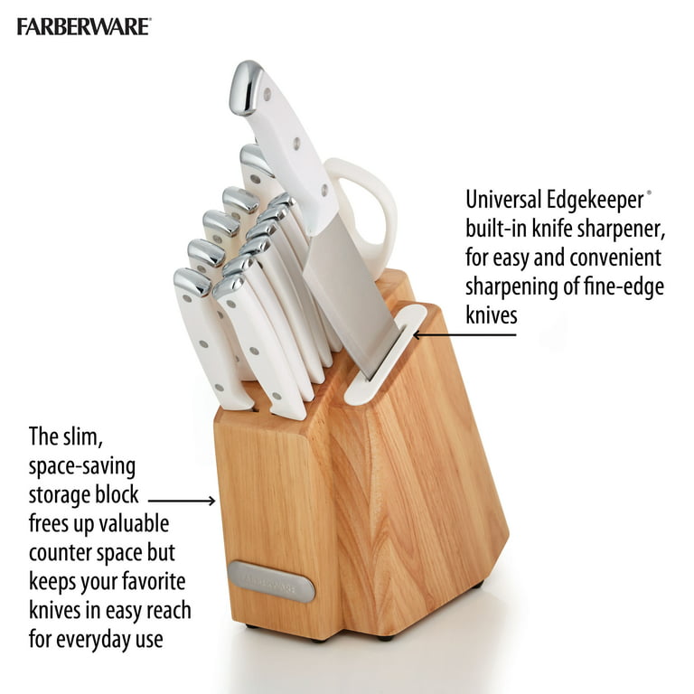 Farberware Edgekeeper Triple Riveted Knife Block Set with Built in Sharpener,  14-Piece, White & Reviews